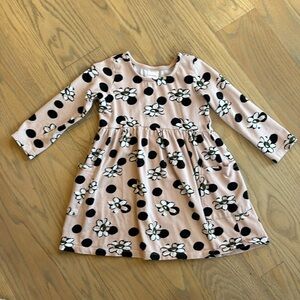 Hanna Andersson long sleeve pink, black, white floral dress, size 4 4T 100 cm
